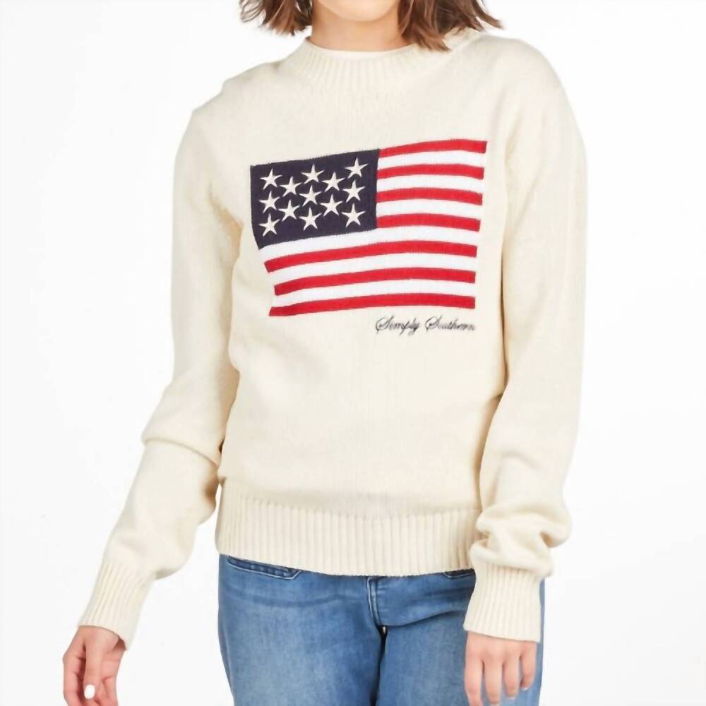 NEW SIMPLY SOUTHERN american flag sweater in cream